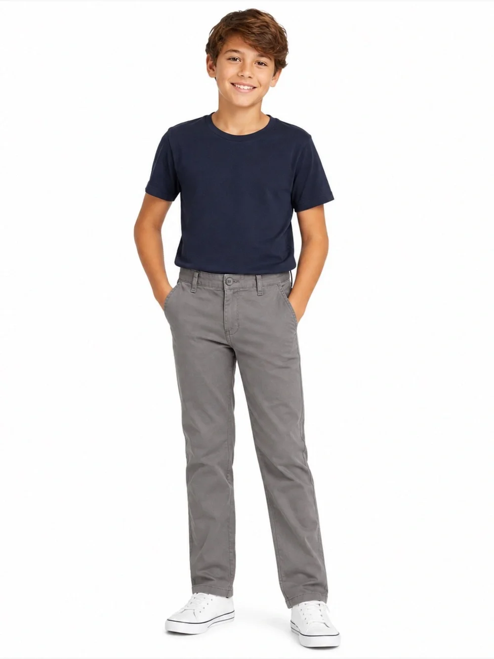 Old Navy Boys Gray Chino Pants Size 12‎ Straight Stretch School Uniform